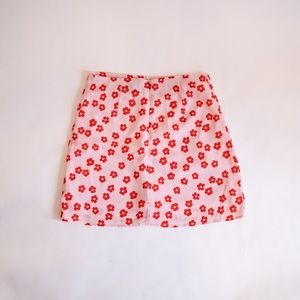 Pink Red Floral Mini Skirt